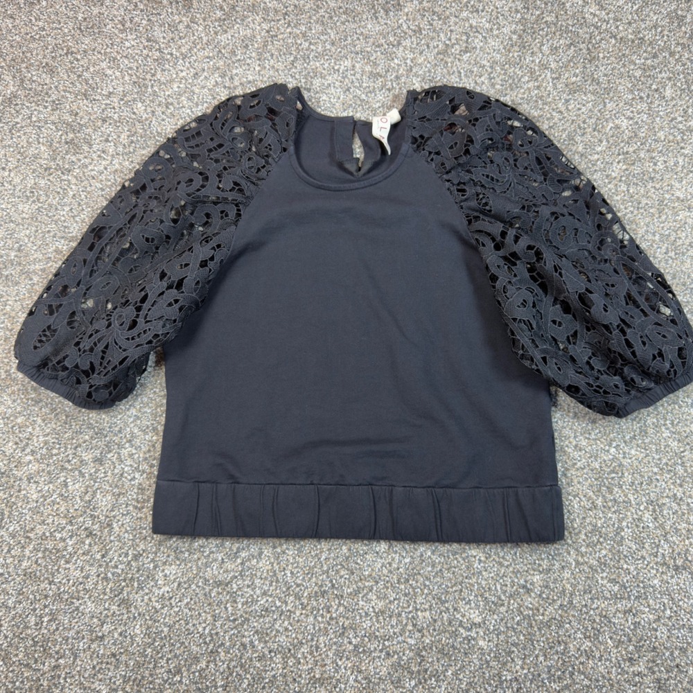 Dolan Left Coast Collection Black Lace Puff Sleeve Cotton Small Top Cottagecore
